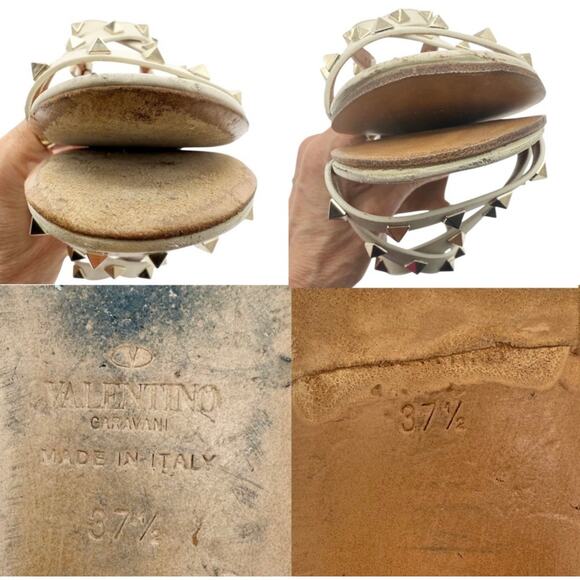 Valentino Rockstud Criss Cross Strap Flat Leather Sandals Cream EU 37.5 US 7.5 - Picture 11 of 15